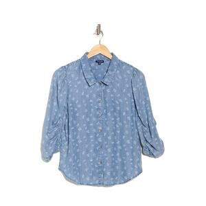 Splendid Puff Sleeve Chambray Button-Up Shirt Women’s Blouse Size S NWT